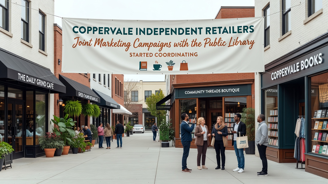 Transit authority vehicles and retailer signage along upgraded sections of Route 45 in Coppervale